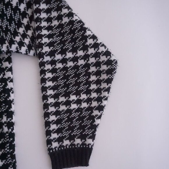 Vintage Tradition Sears Black White Knit Houndstooth Button Cardigan Sweater XL - Picture 5 of 11